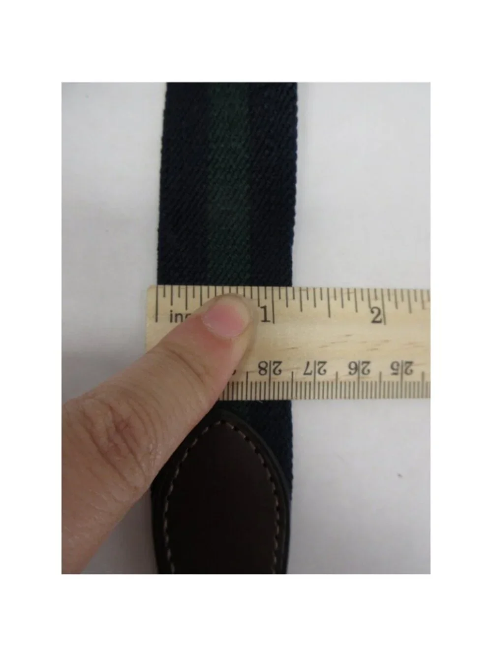 Polo Ralph Lauren Belt 42 Green Webbing Leather Striped Brass Buckle